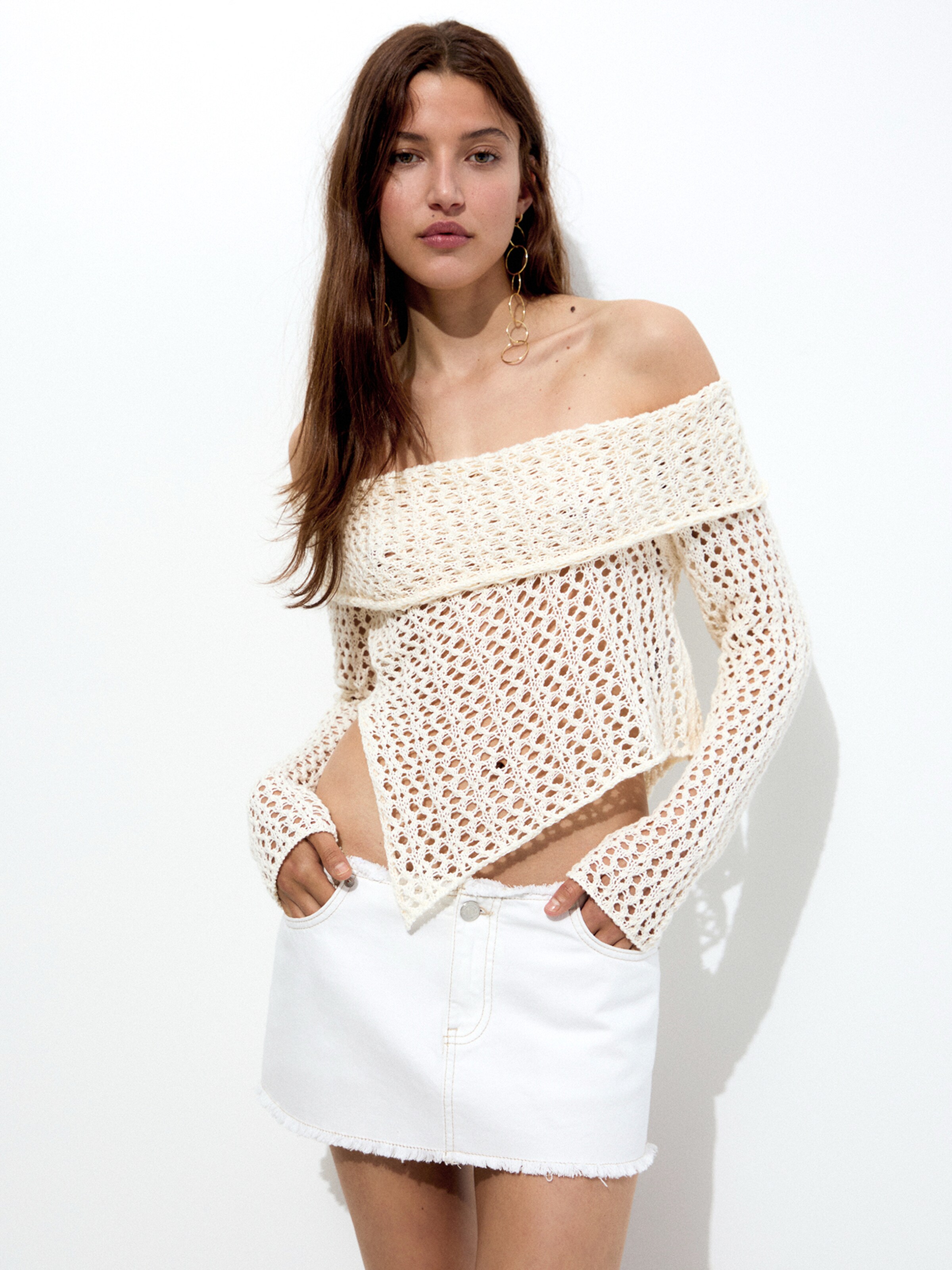 Damen pullover mit carmenausschnitt Clearance